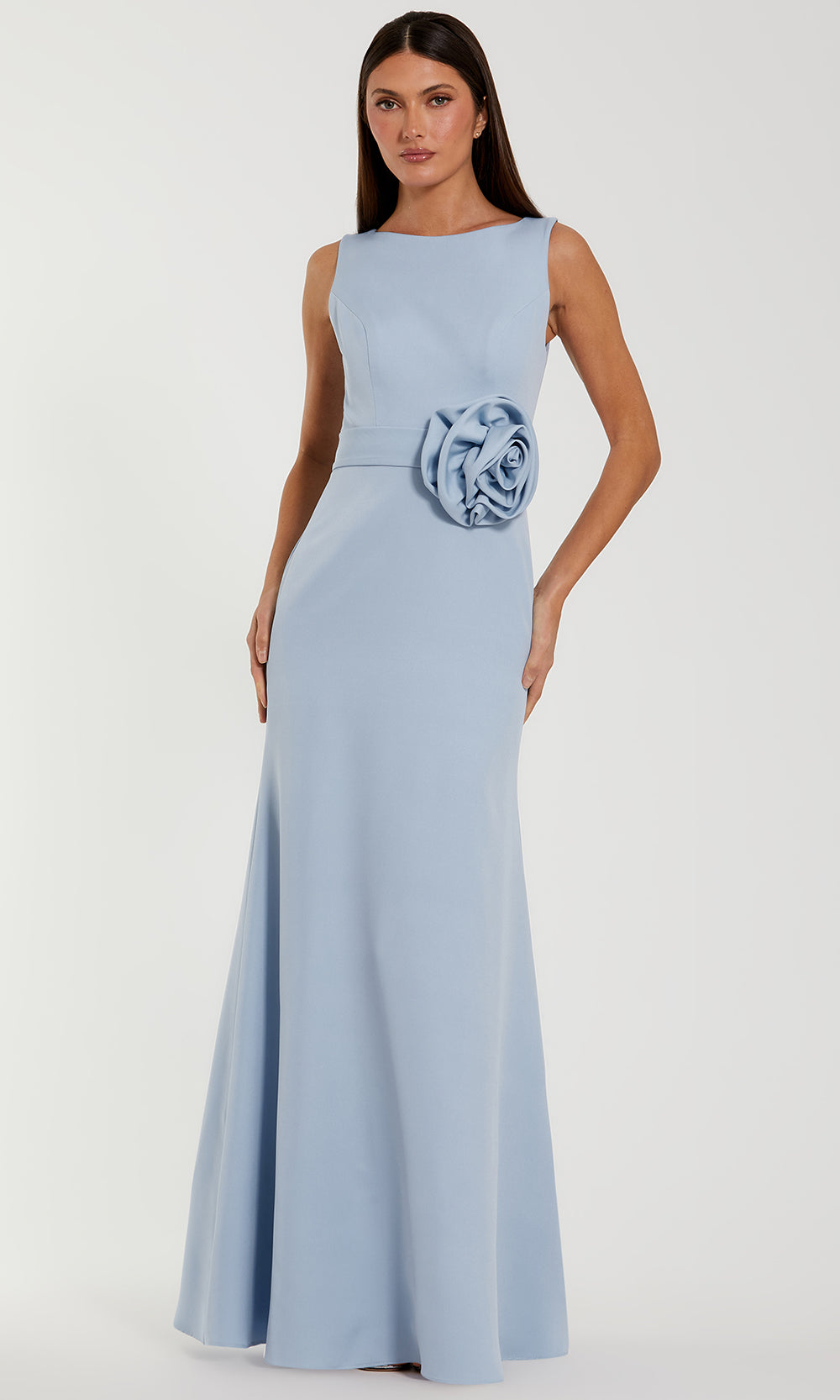 Ieena Duggal 50097 - Floral Accent Crepe Bateau Neckline Gown In Blue