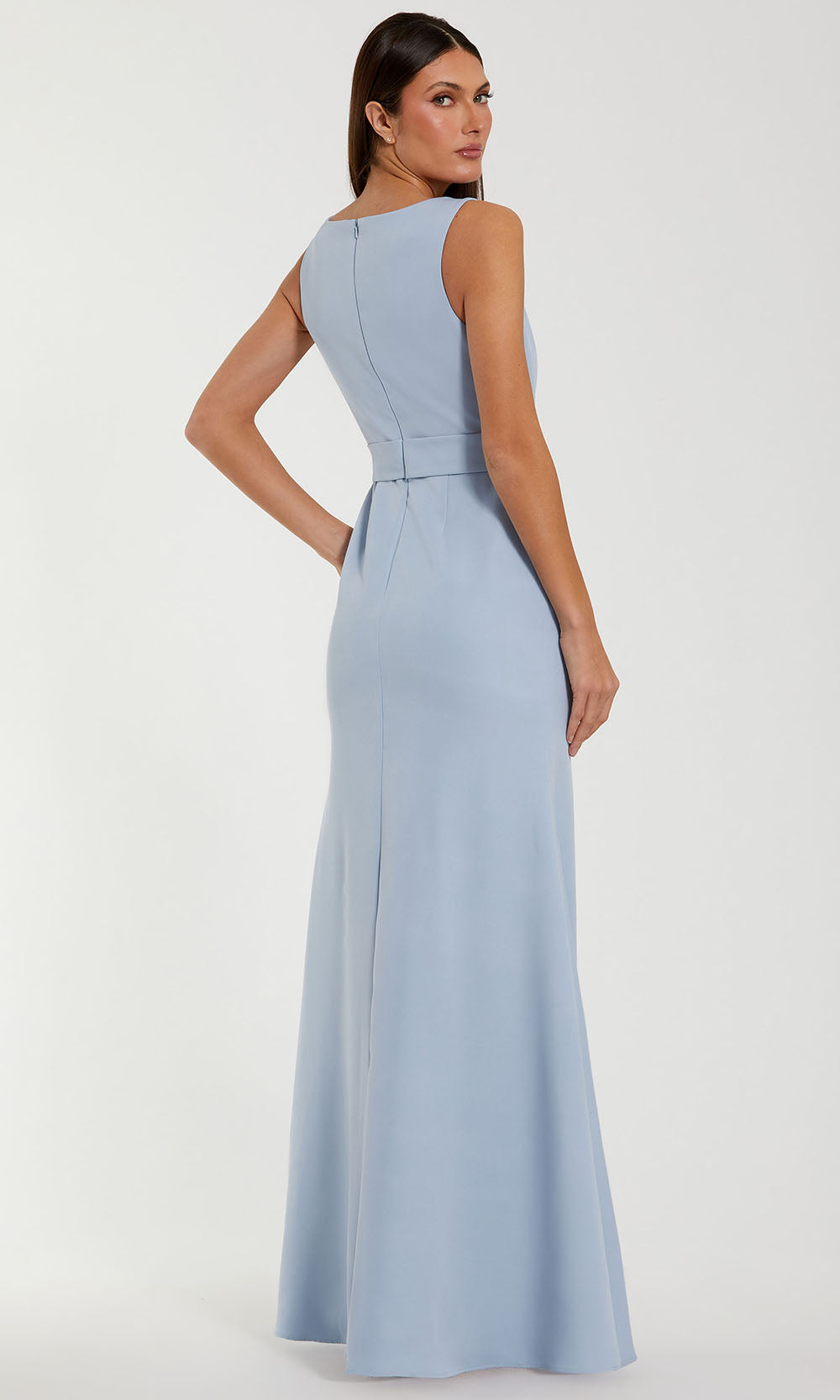 Ieena Duggal 50097 - Floral Accent Crepe Bateau Neckline Gown In Blue