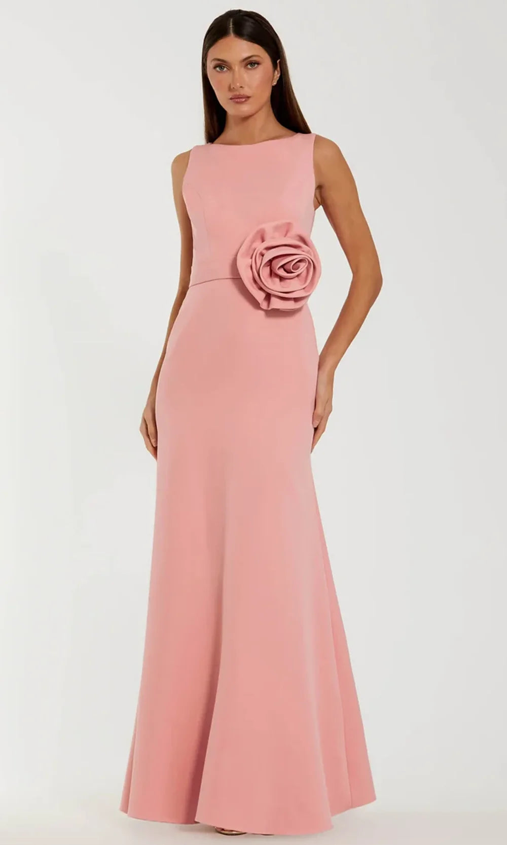 Ieena Duggal 50097 - Floral Accent Crepe Bateau Neckline Gown In Pink