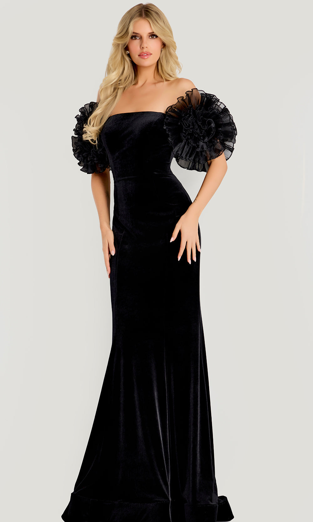 Jovani 50216 - Off Shoulder Ruffle Sleeve Fitted Gown