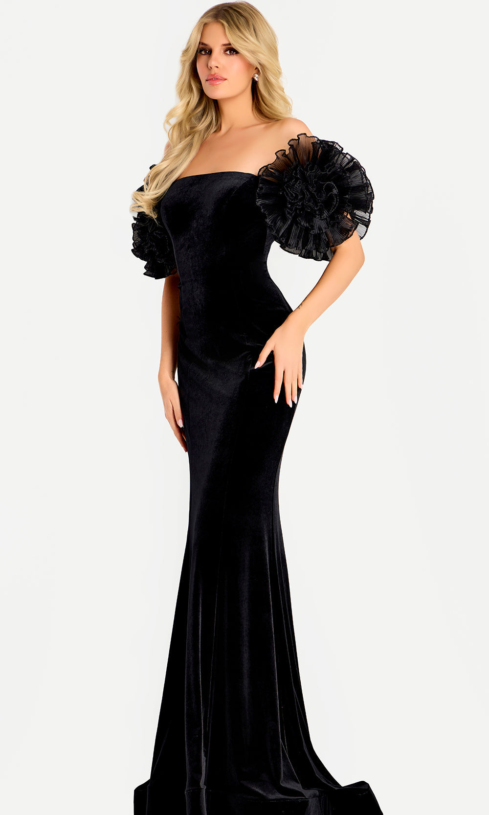 Jovani 50216 - Off Shoulder Ruffle Sleeve Fitted Gown