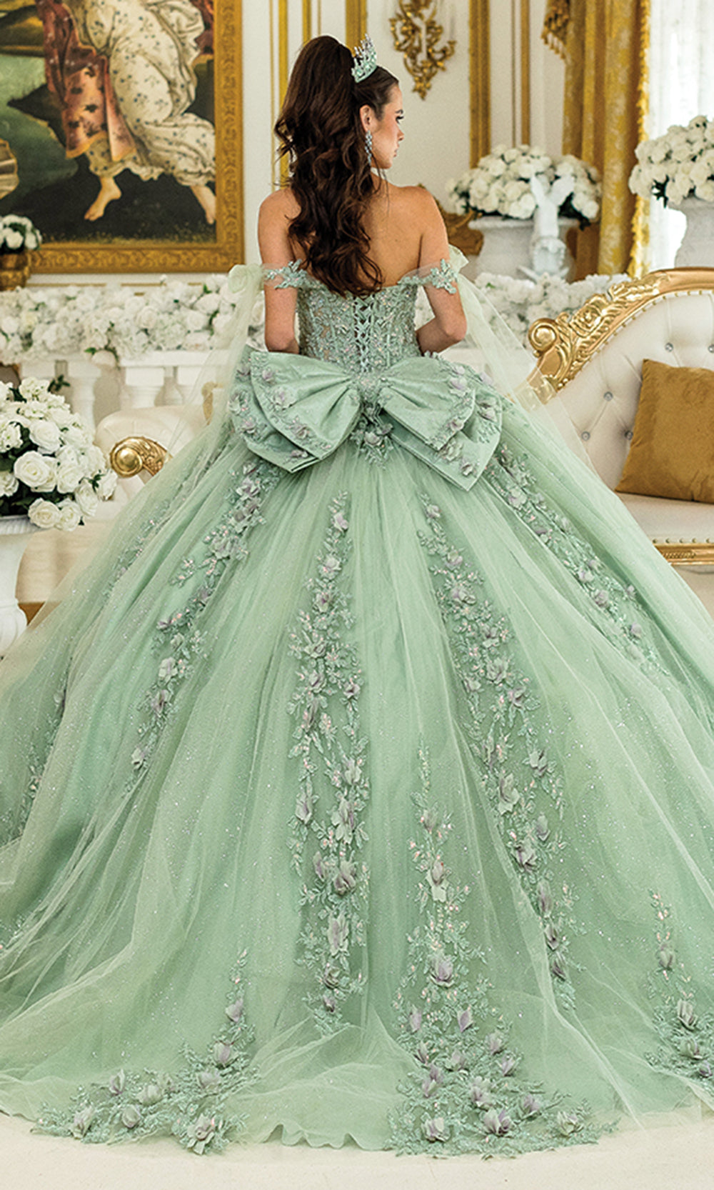 Dancing Queen 5021 - Off-Shoulder Bow Floral Ballgown Quinceanera Dresses