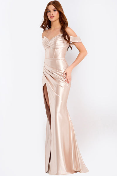 Jovani 50232 - Pleated Bust Sheath Prom Dress with Slit Prom Dresses in In Neutral