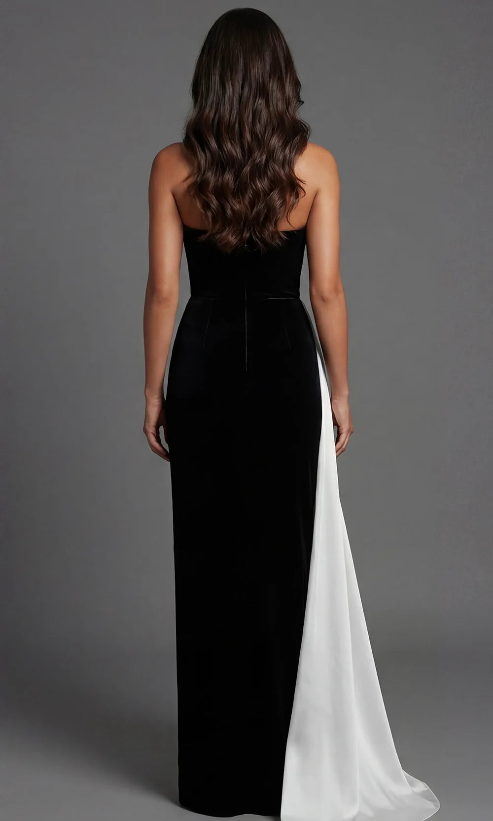 Jovani 50241 - Strapless Column Gown with Contrast Drape Special Occasion Dress In Black Multi