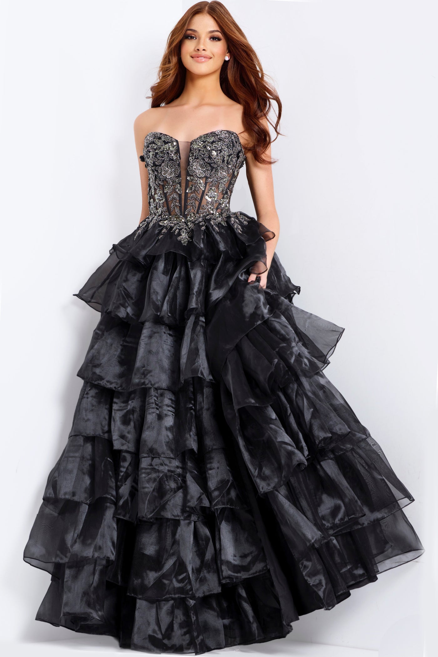 Jovani 50259 - Sweetheart Embellished Gown with Ruffles Prom Dresses in In Black