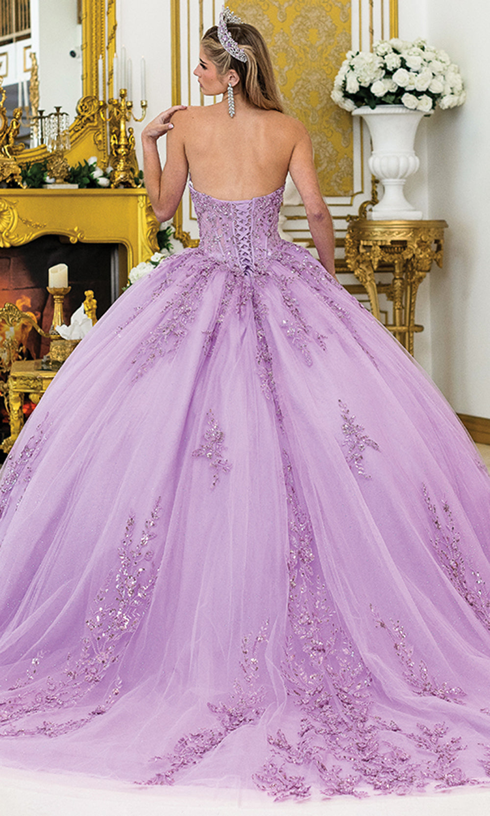 Dancing Queen 5026 - Strapless Corset Glitter Tulle Ballgown Quinceanera Dresses