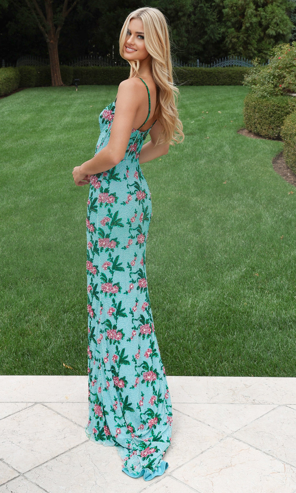 Jovani 50289 - Floral Embellished Sheath Slit Dress Prom Dresses