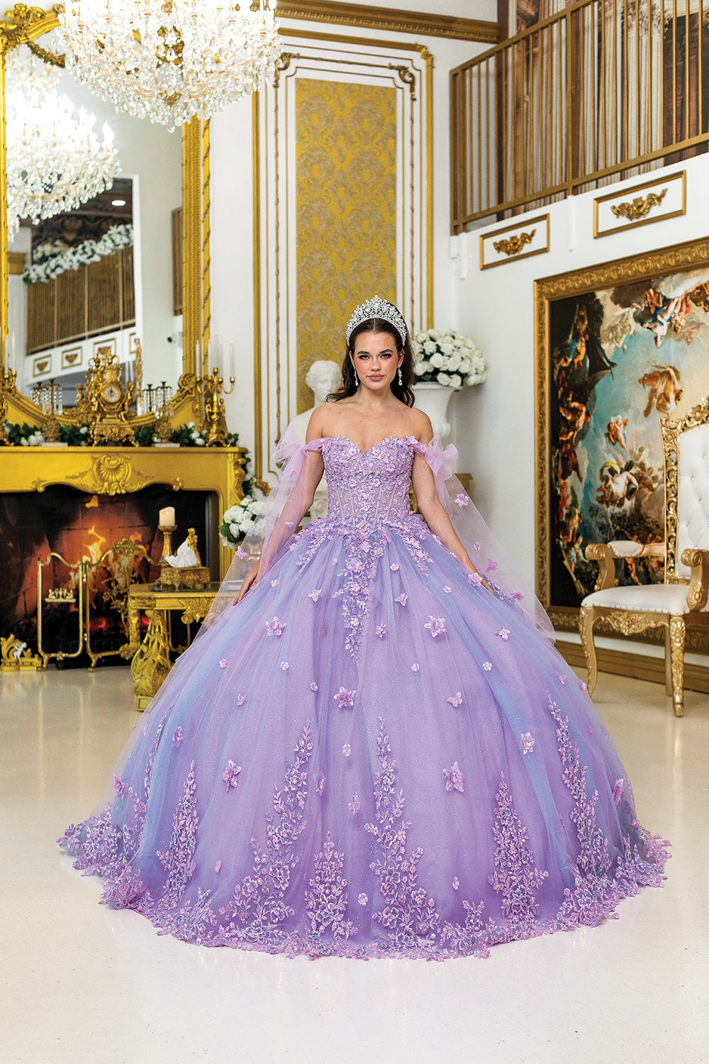 Dancing Queen 5029 - Floral Appliques Tulle Ballgown In Purple