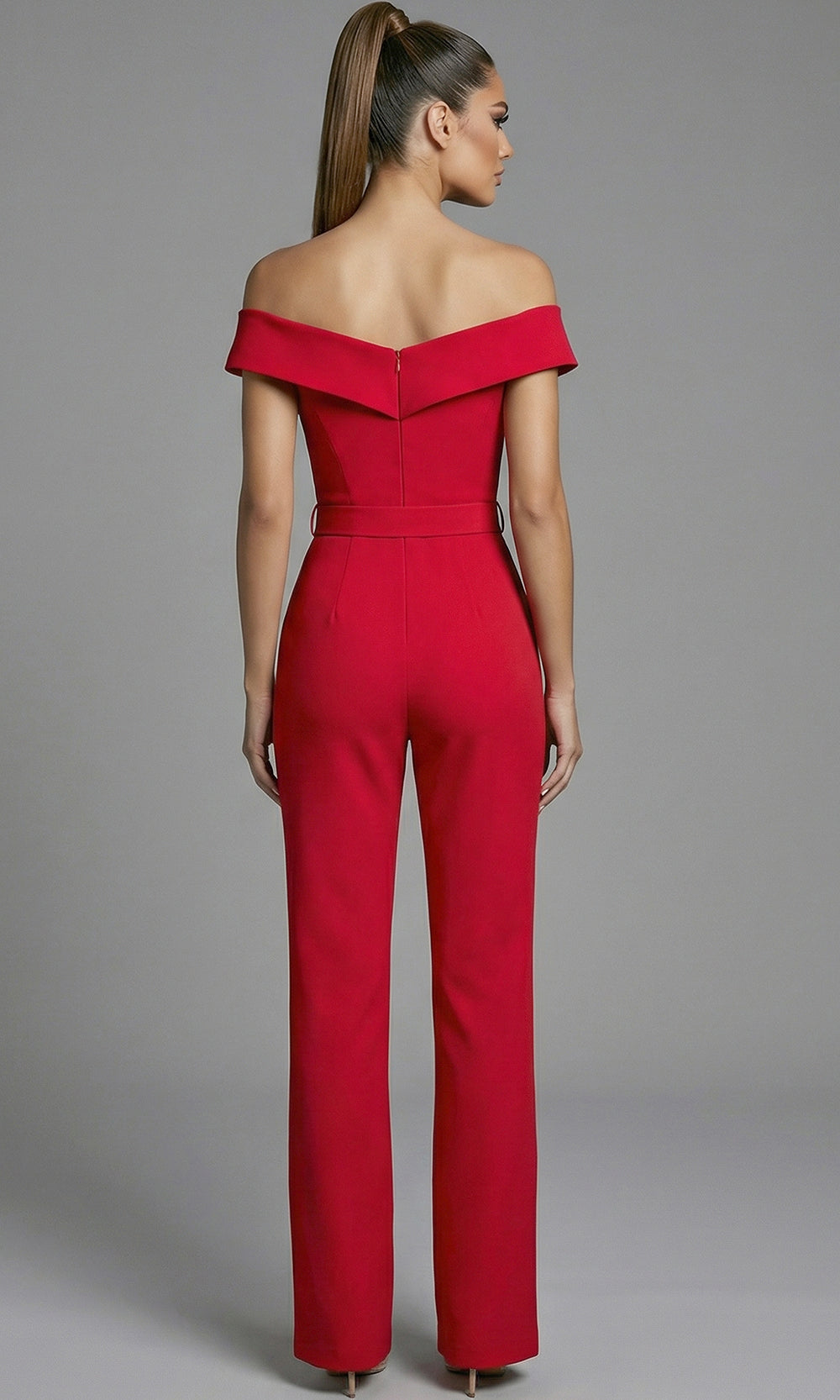 Jovani 50299 - Pearl Accent Straight Leg Jumpsuit Special Occasion Dress In Red