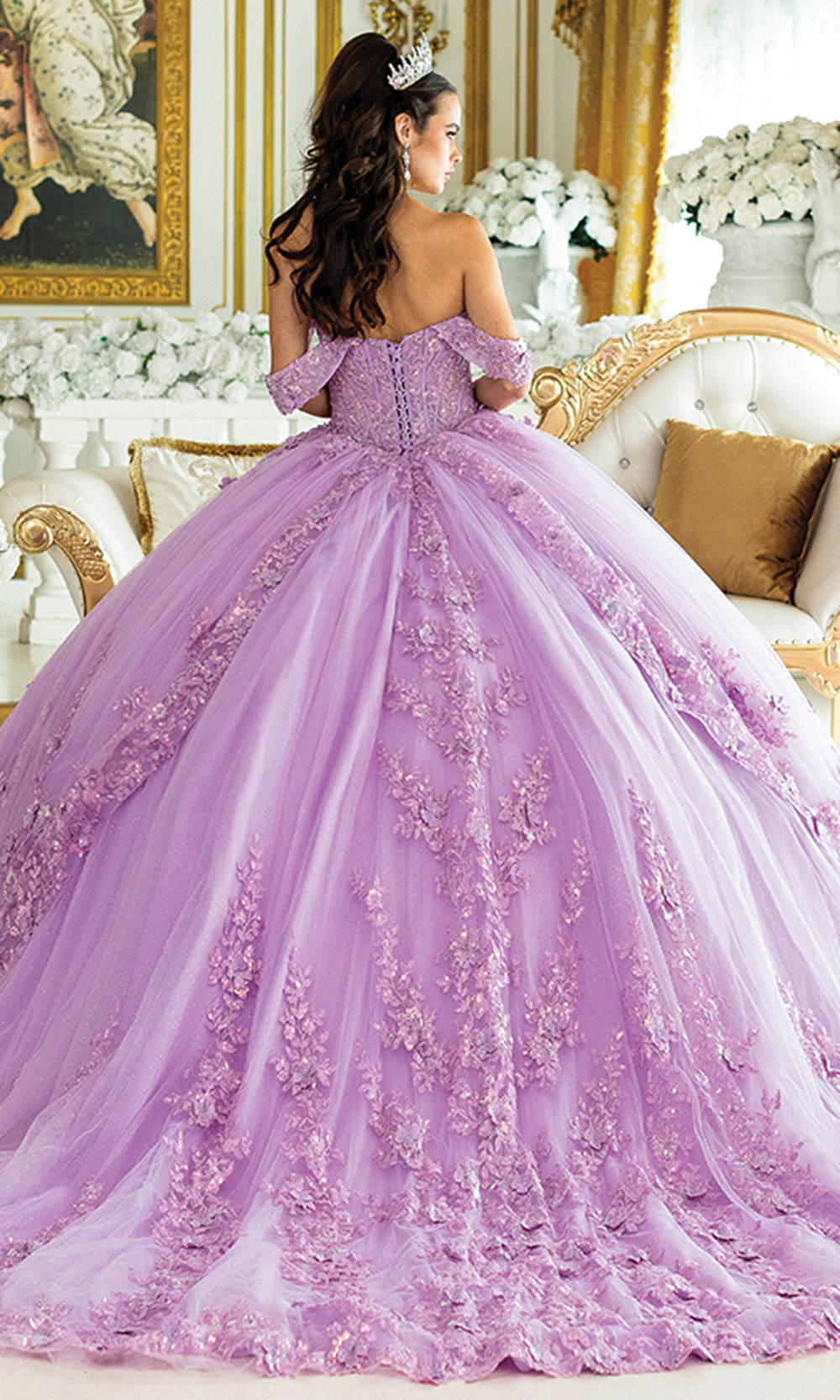 Dancing Queen 5031 - Off-Shoulder Floral Layered Ballgown Quinceanera Dresses