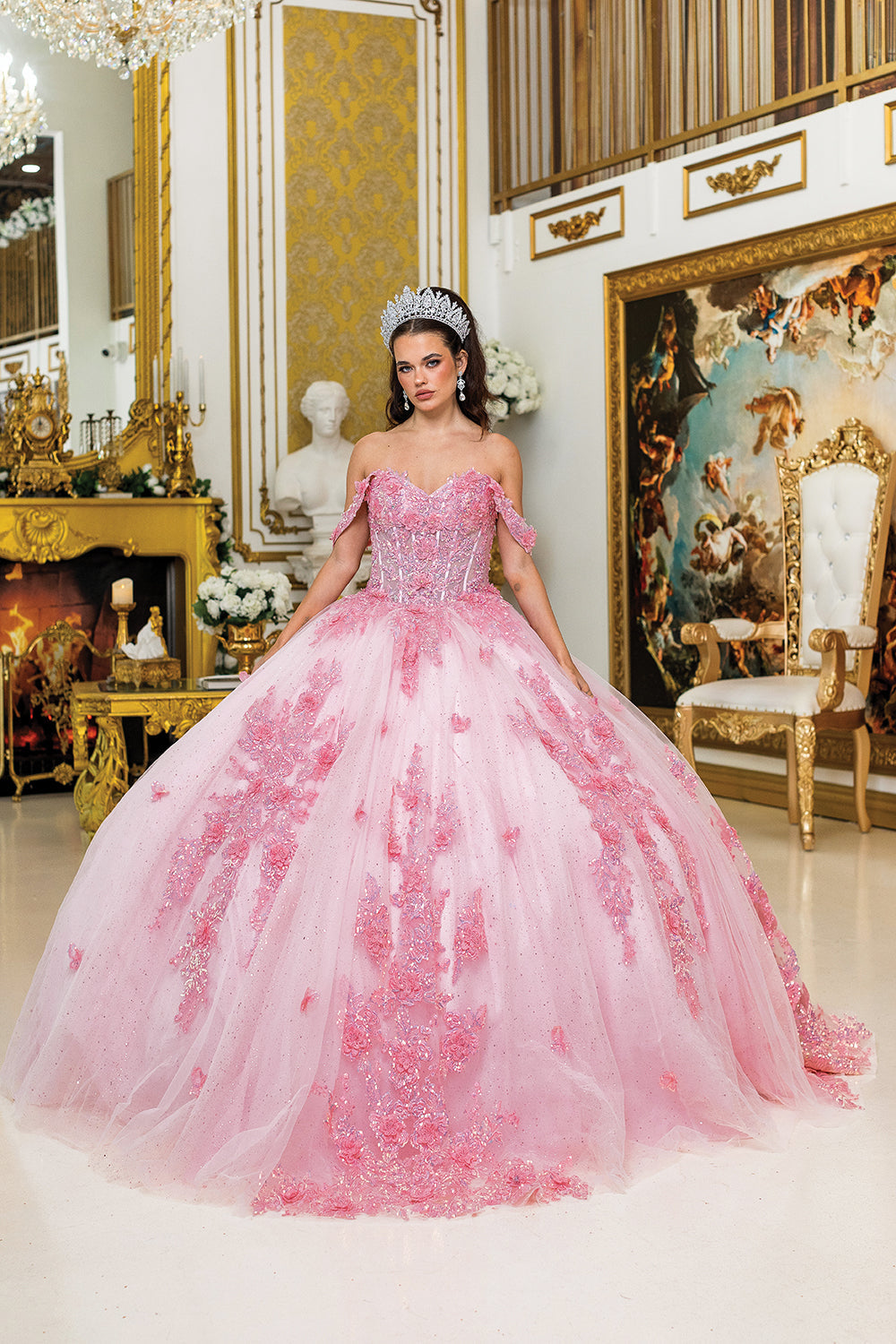 Dancing Queen 5034 - Sparkling Tulle Quinceañera Dress In Pink