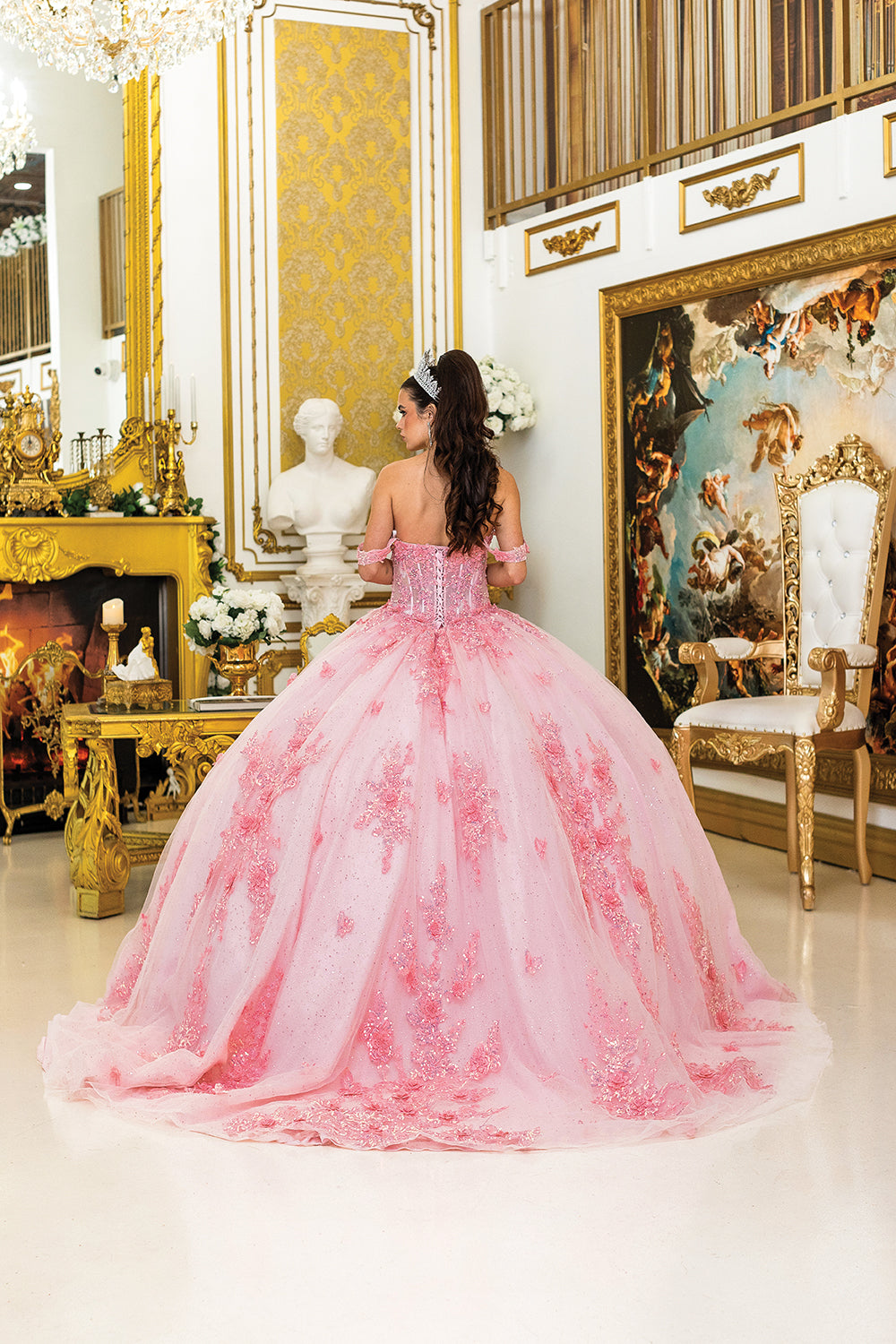 Dancing Queen 5034 - Sparkling Tulle Quinceañera Dress In Pink