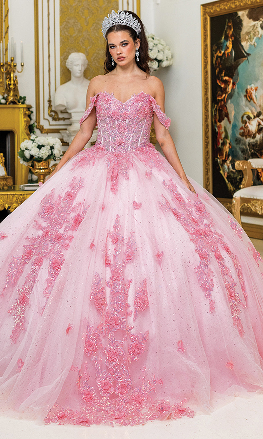 Dancing Queen 5034 - Off-Shoulder Floral Princess Ballgown Quinceanera Dresses