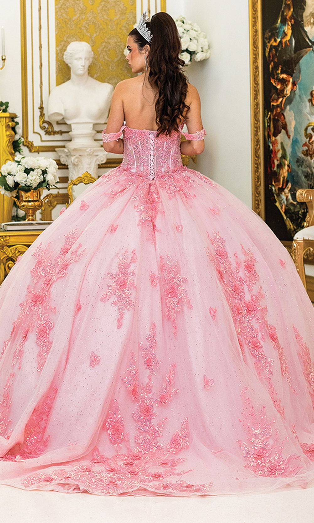 Dancing Queen 5034 - Off-Shoulder Floral Princess Ballgown Quinceanera Dresses