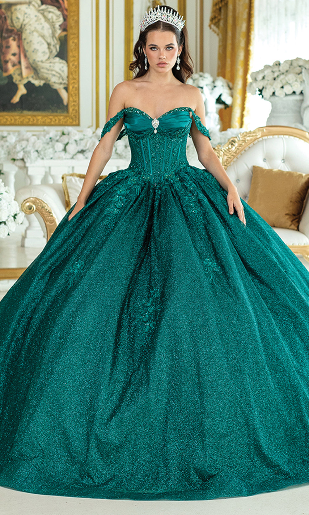 Dancing Queen 5035 - Glittered Off Shoulder Quinceañera Dress Quinceanera Dresses