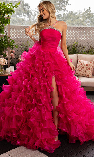 Rachel Allan 50365 - Halter Neck Organza Gown with Ruffles Ball Gowns