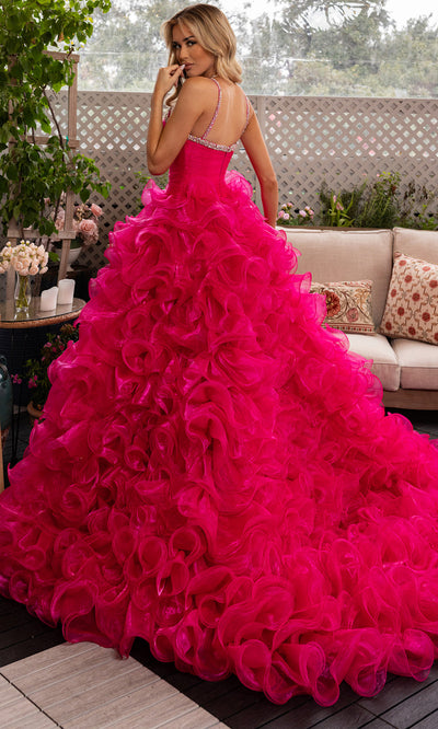 Rachel Allan 50365 - Halter Neck Organza Gown with Ruffles Ball Gowns