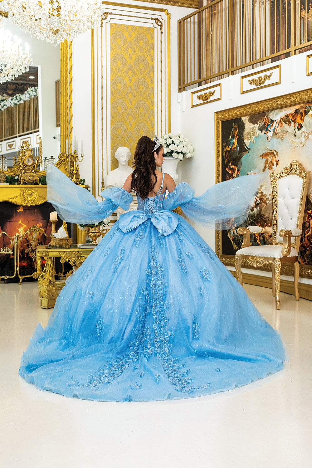 Dancing Queen 5037 - Sweetheart Puff Sleeve Ballgown In Blue