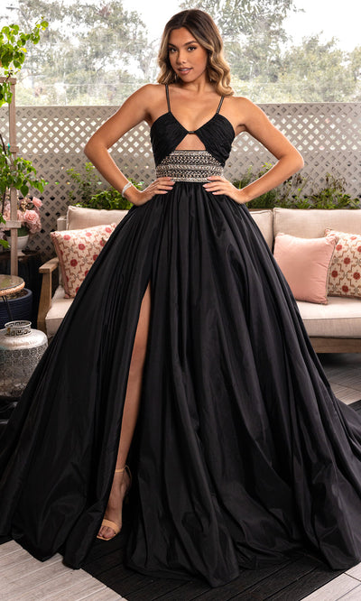 Rachel Allan 50376 - High Slit Scoop Gown with Beaded Waist Ball Gowns