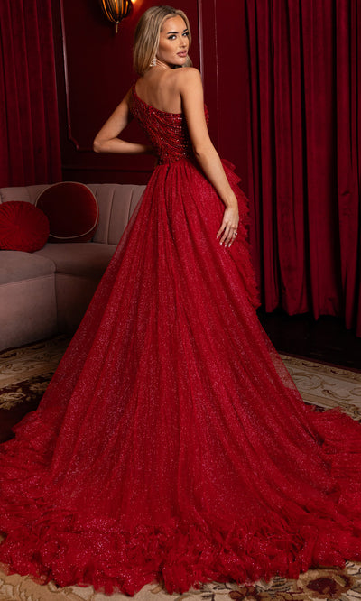 Rachel Allan 50383 - Asymmetric Glitter Gown with Ruffle Skirt Prom Dresses