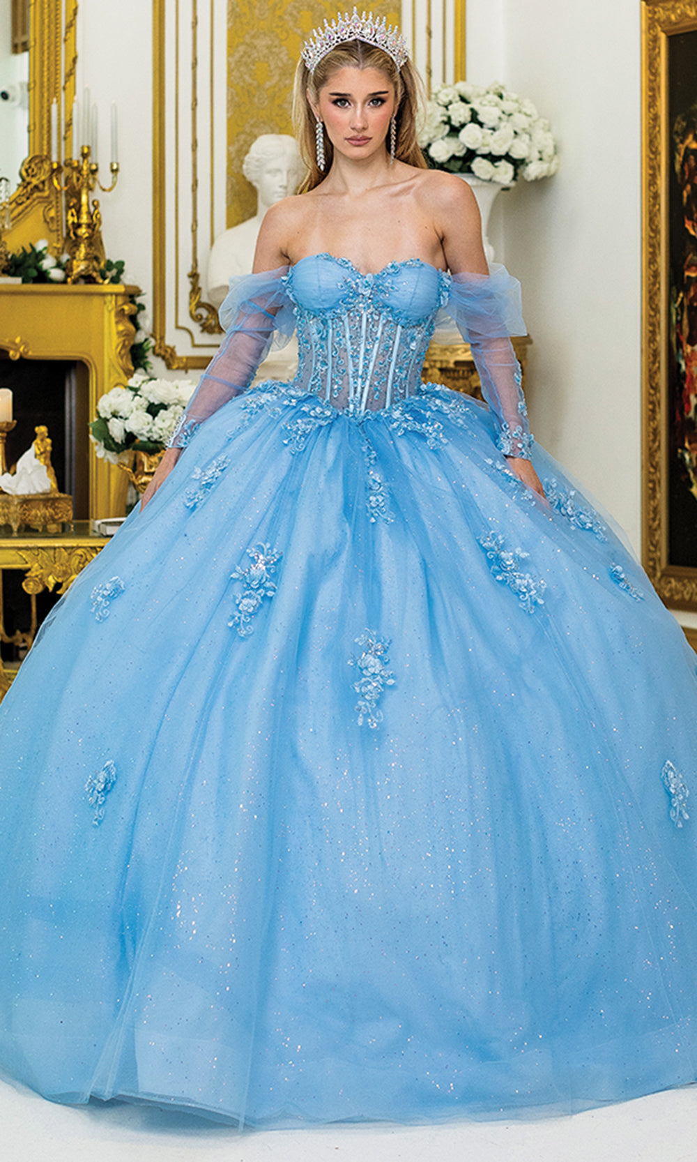 Dancing Queen 5038 - Illusion Corset Glitter Tulle Ballgown Quinceanera Dresses