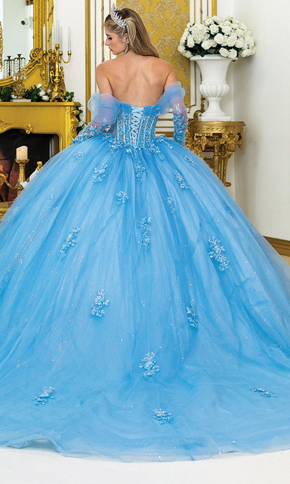 Dancing Queen 5038 - Illusion Corset Glitter Tulle Ballgown Quinceanera Dresses