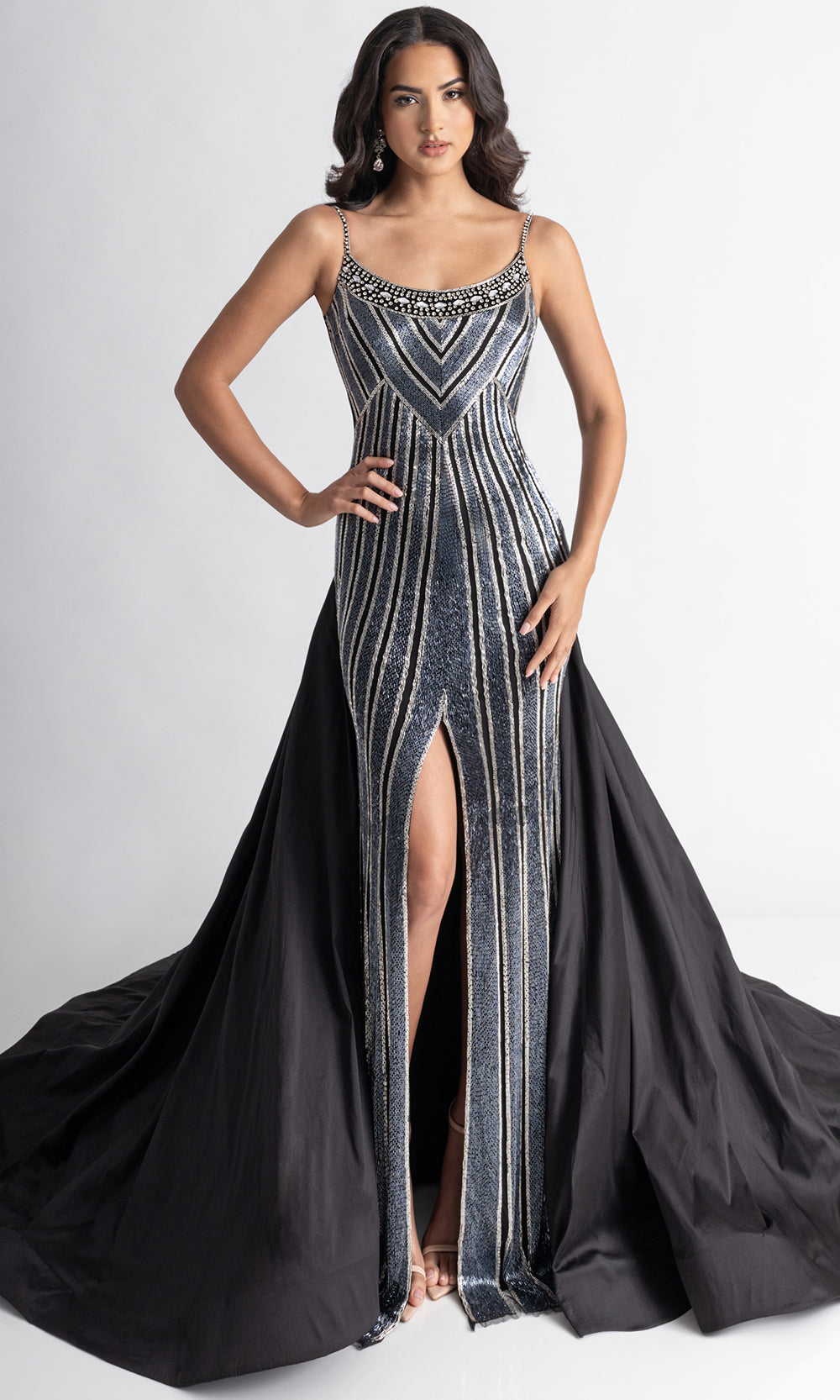 Rachel Allan 50390 - Open Back Crystal Beaded Prom Gown Formal Gowns in Black