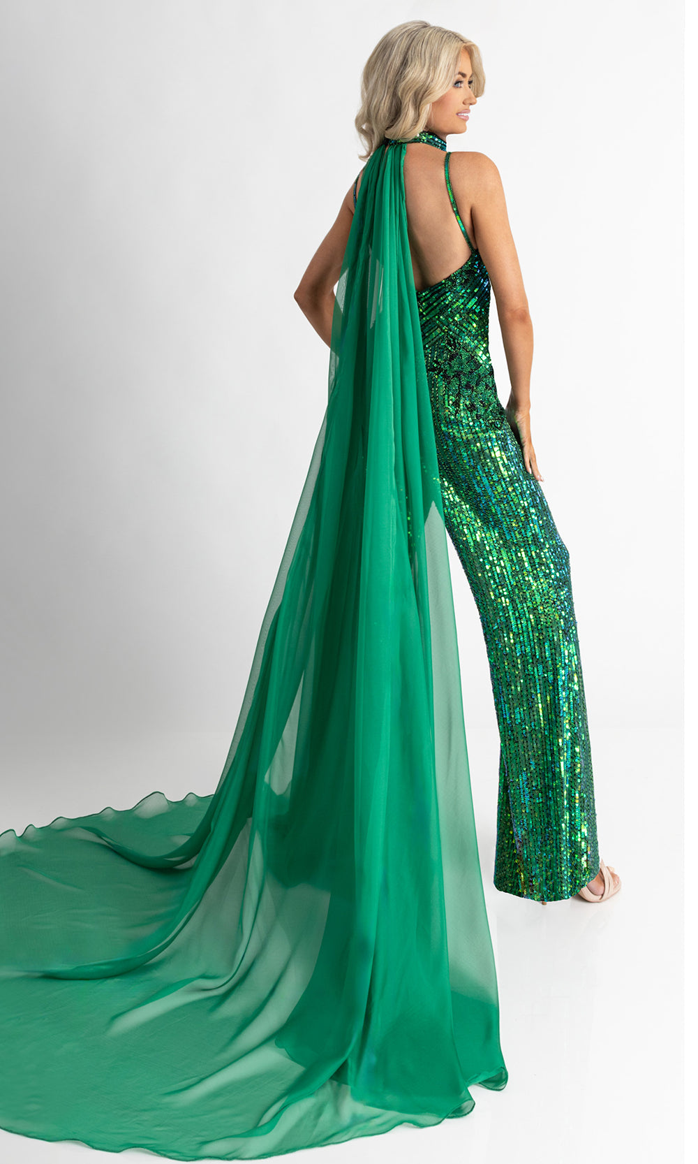 Rachel Allan 50391 - V-Neck Statement Jumpsuit Formal Pantsuits in Black Green