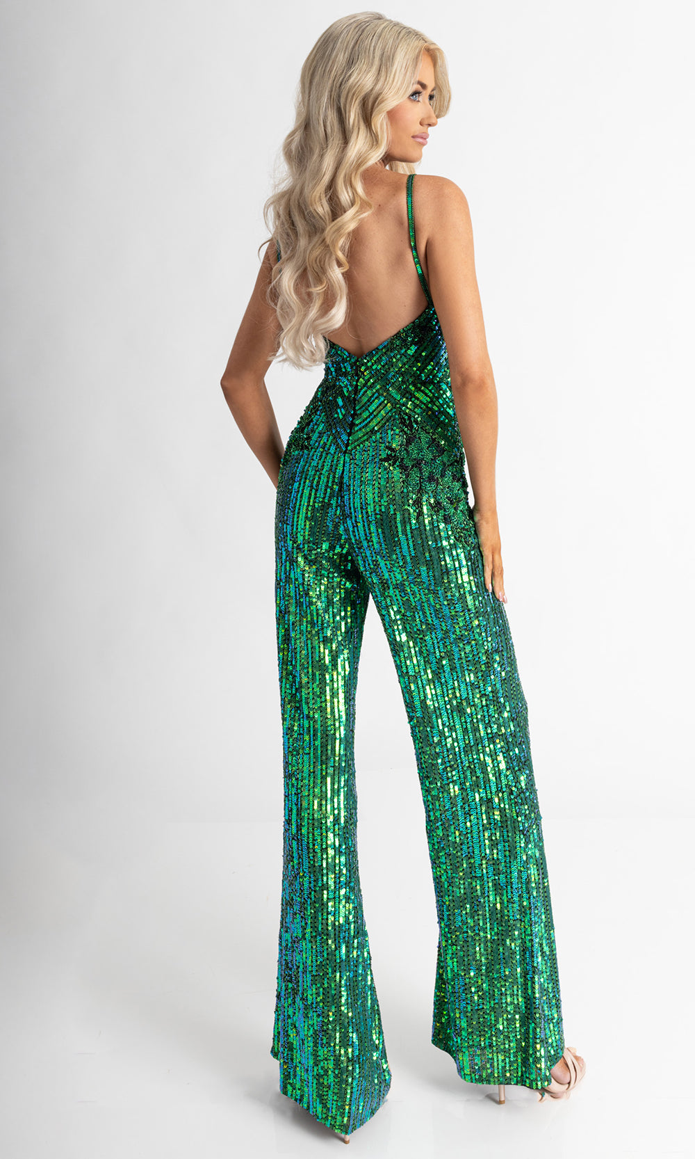 Rachel Allan 50391 - V-Neck Statement Jumpsuit Formal Pantsuits in Black Green