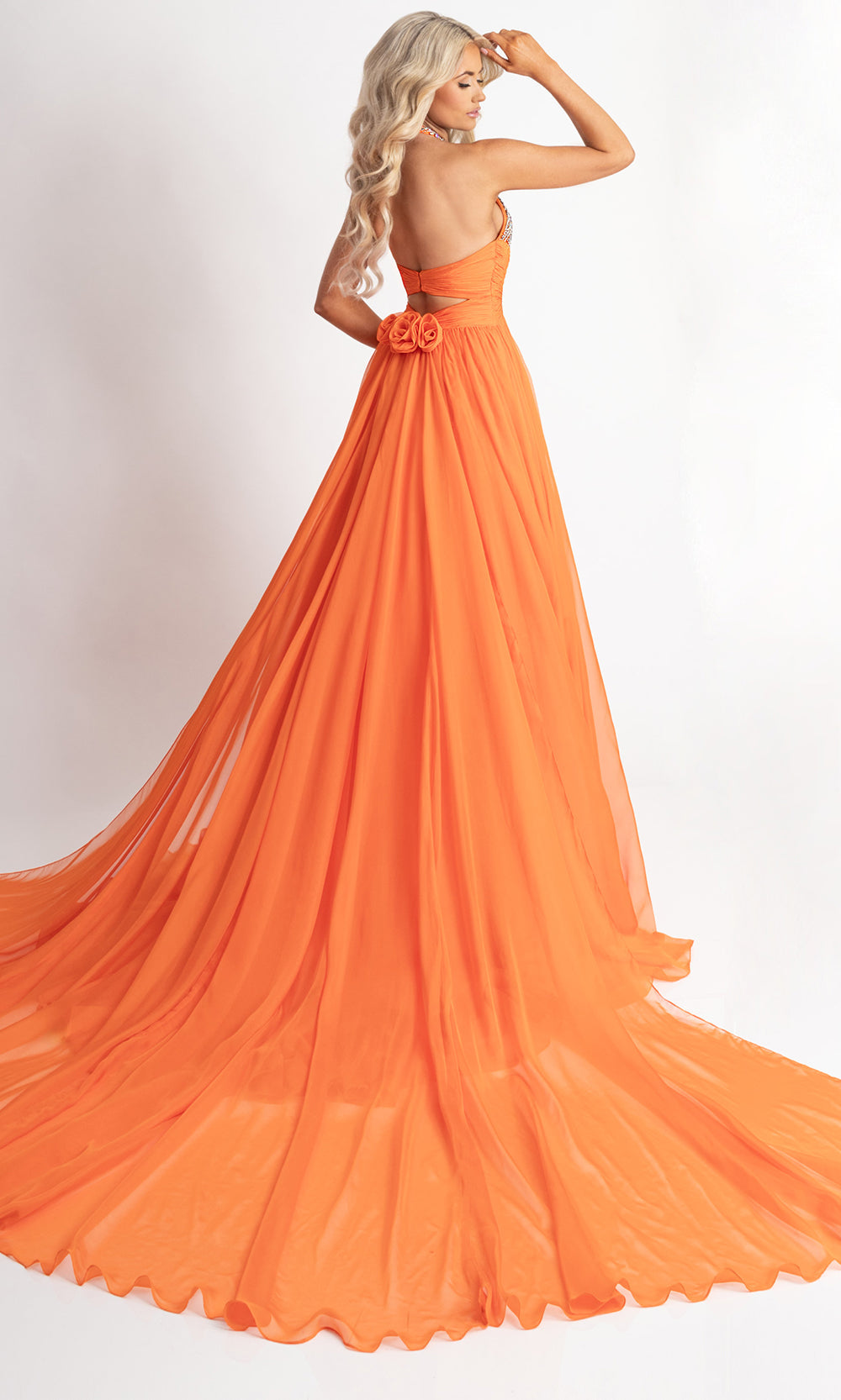 Rachel Allan 50392 - Beaded Bodice Sleeveless A-Line Gown Formal Gowns in Tangerine