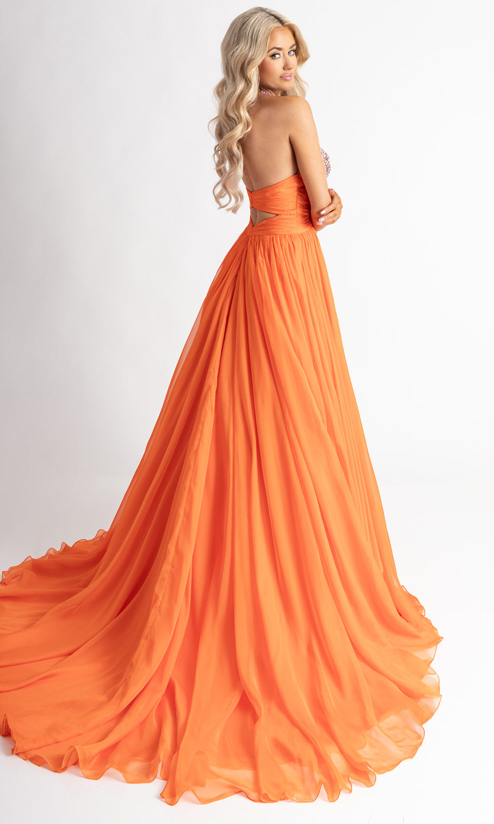 Rachel Allan 50392 - Beaded Bodice Sleeveless A-Line Gown Formal Gowns in Tangerine