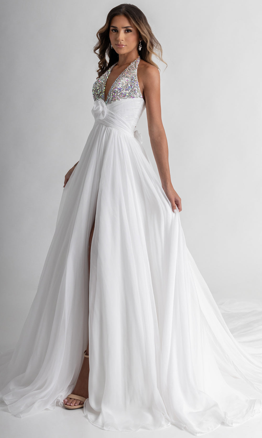 Rachel Allan 50392 - Beaded Bodice Sleeveless A-Line Gown Formal Gowns in White