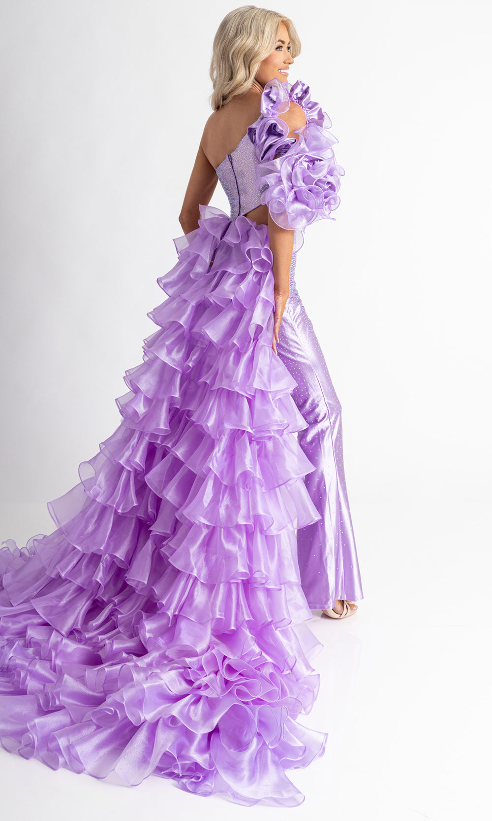 Rachel Allan 50395 - Ruffled Overskirt Crystal Embellished Jumpsuit Formal Pantsuits in Lilac