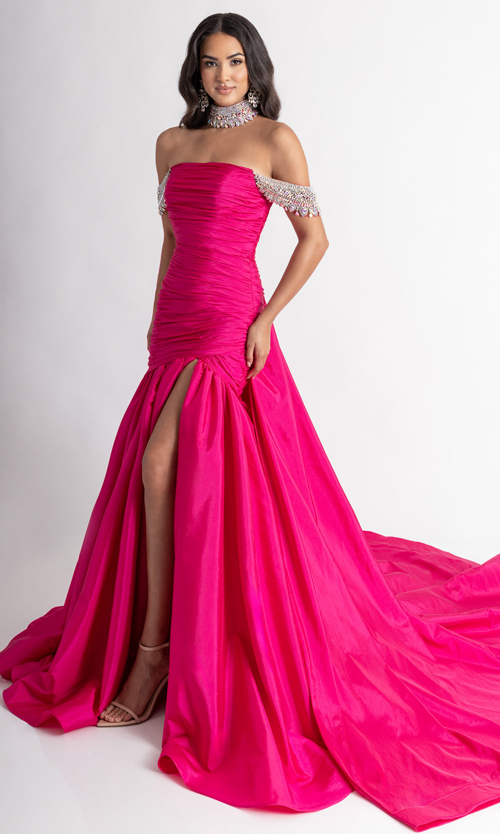Rachel Allan 50396 - Ruched Bodice Beaded Sleeve Prom Gown Prom Dresses in Pink