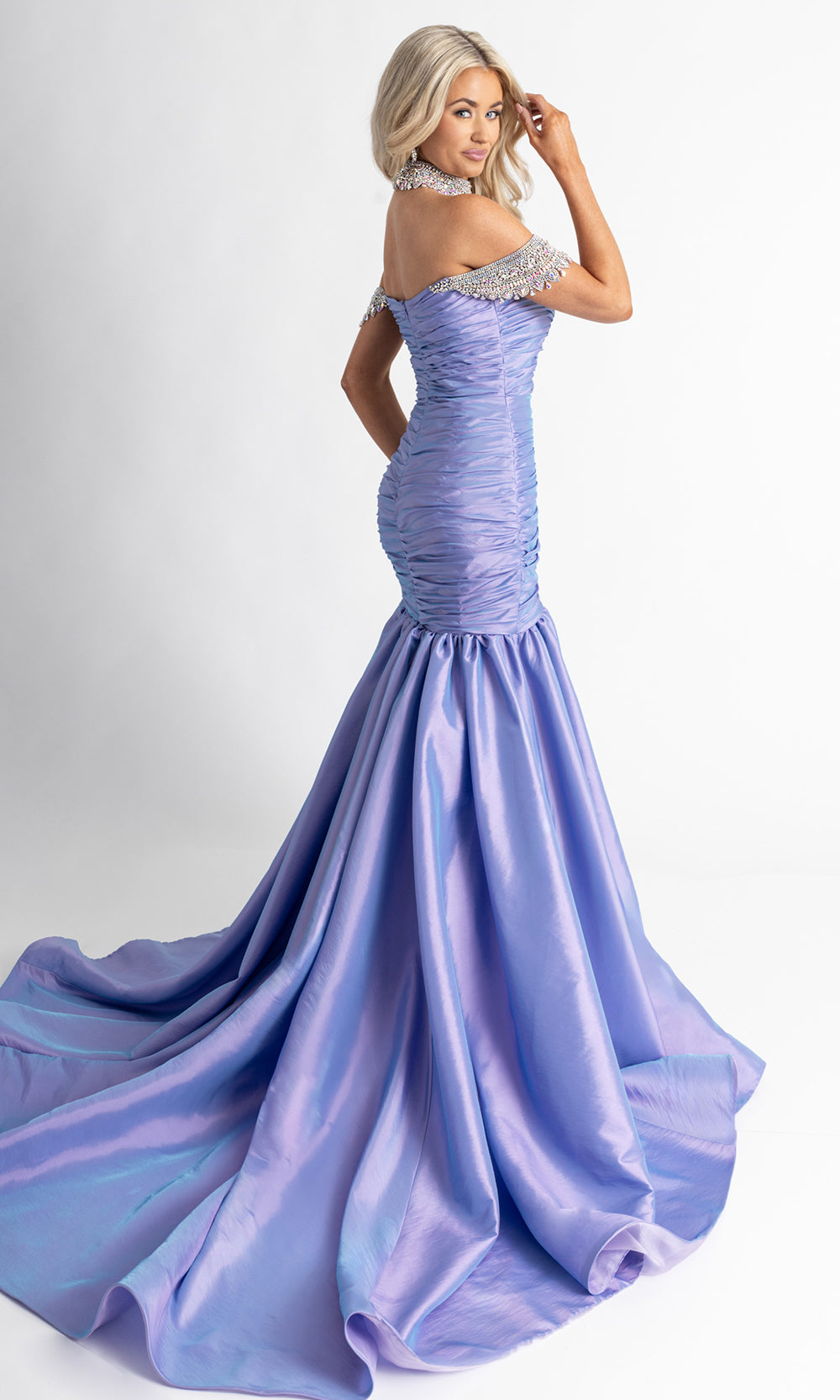 Rachel Allan 50396 - Ruched Bodice Beaded Sleeve Prom Gown Prom Dresses in Lilac