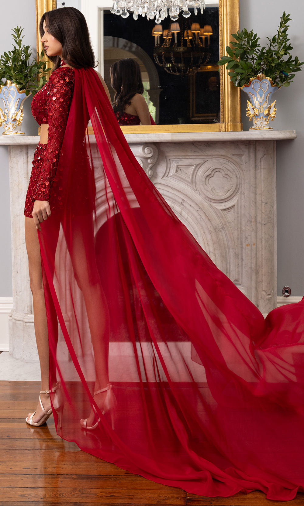 Rachel Allan 50397 - Asymmetric Neckline Bead Encrusted Romper Cocktail Dresses in Red