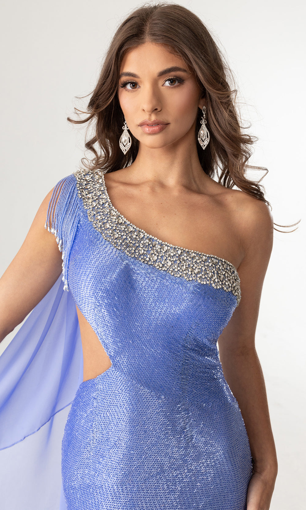 Rachel Allan 50398 - Liquid Beaded One Shoulder Sheath Gown Prom Dresses in Blue