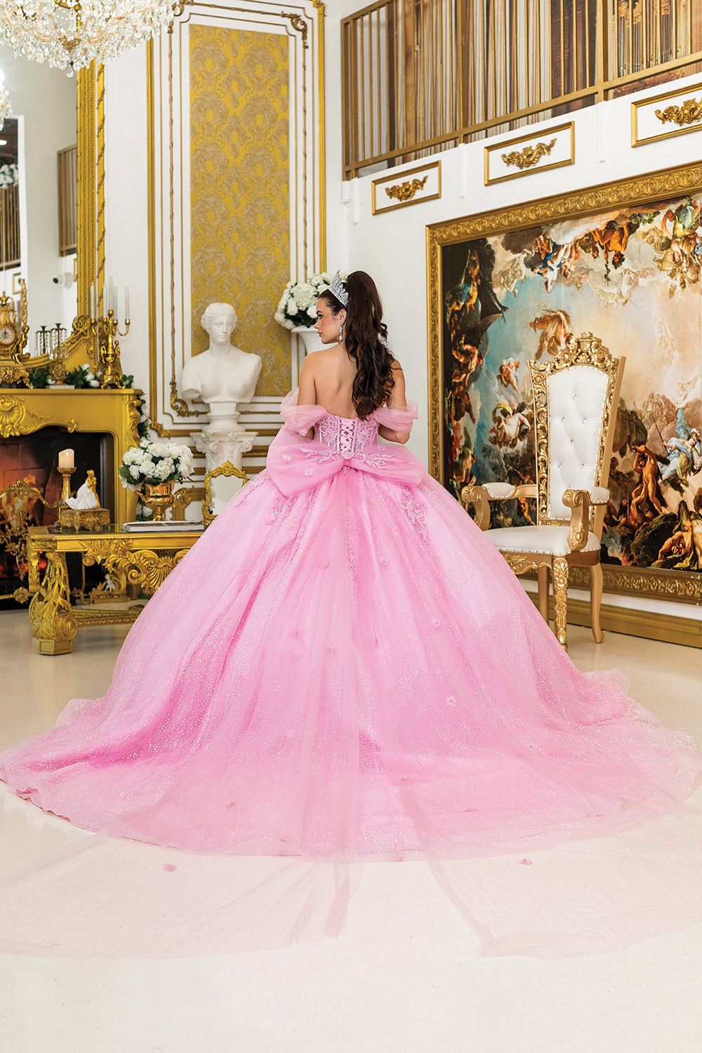 Dancing Queen 5040 - 3D Floral Appliques Glitter Ballgown In Pink