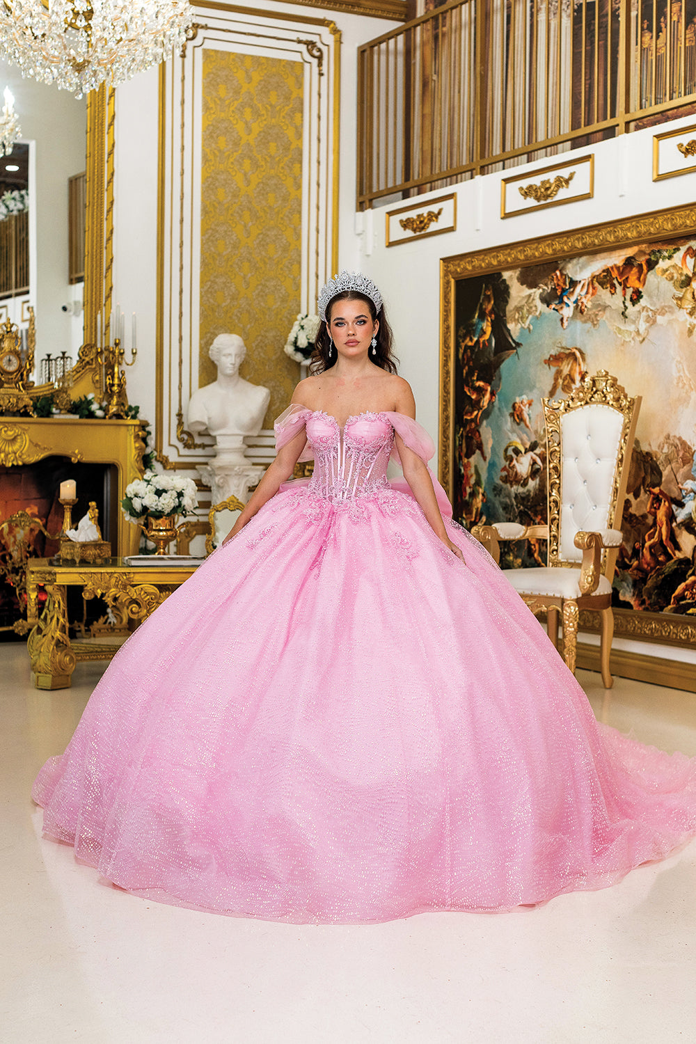 Dancing Queen 5040 - 3D Floral Appliques Glitter Ballgown In Pink