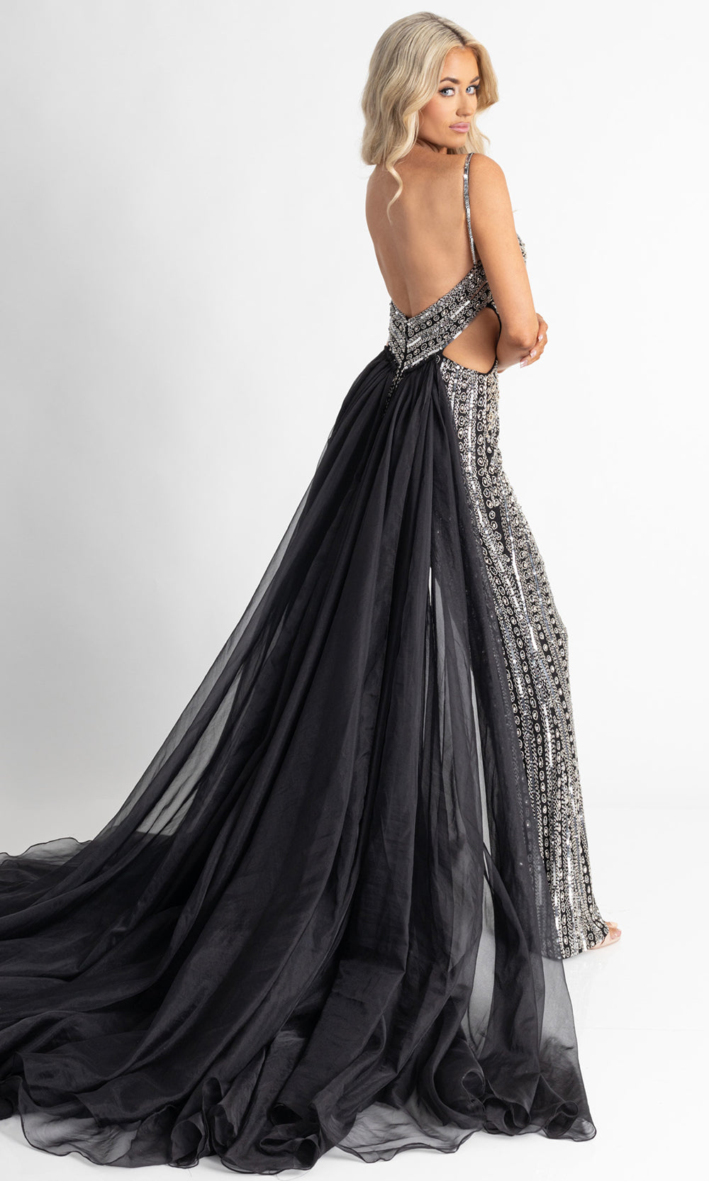 Rachel Allan 50400 - Spaghetti Strap Bead Embellished Jumpsuit Formal Pantsuits in Black