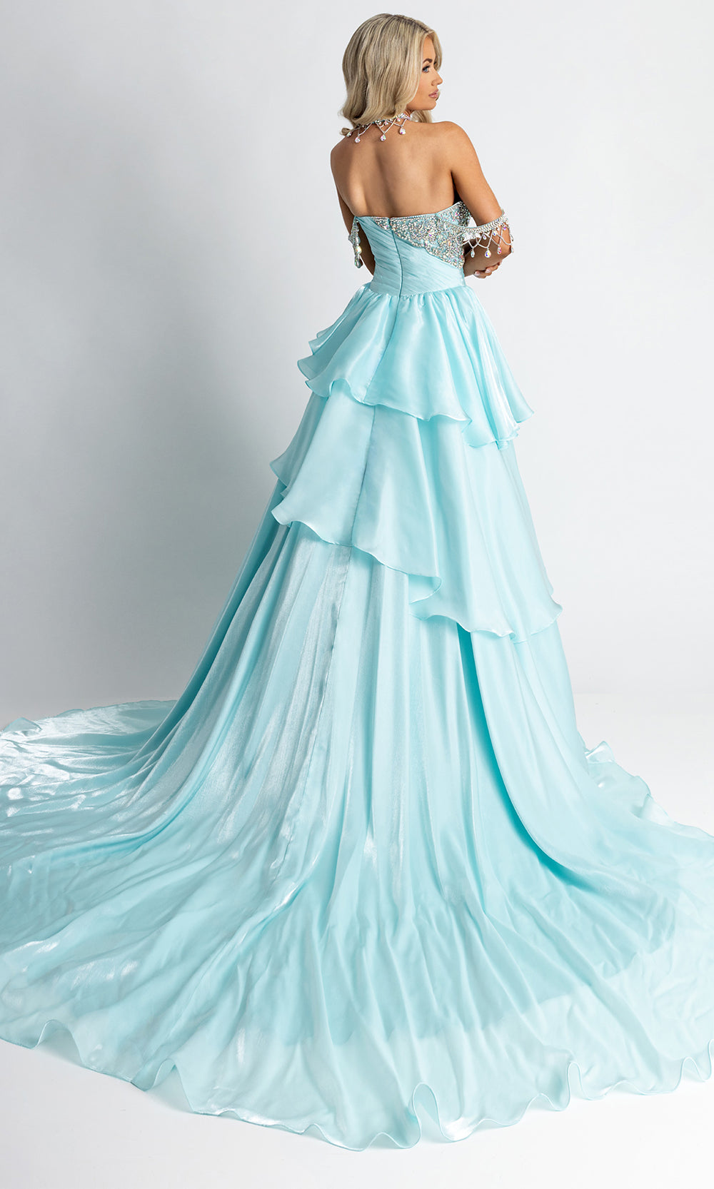 Rachel Allan 50401 - Embellished Bodice Tiered Evening Ballgown Ball Gowns in Aqua