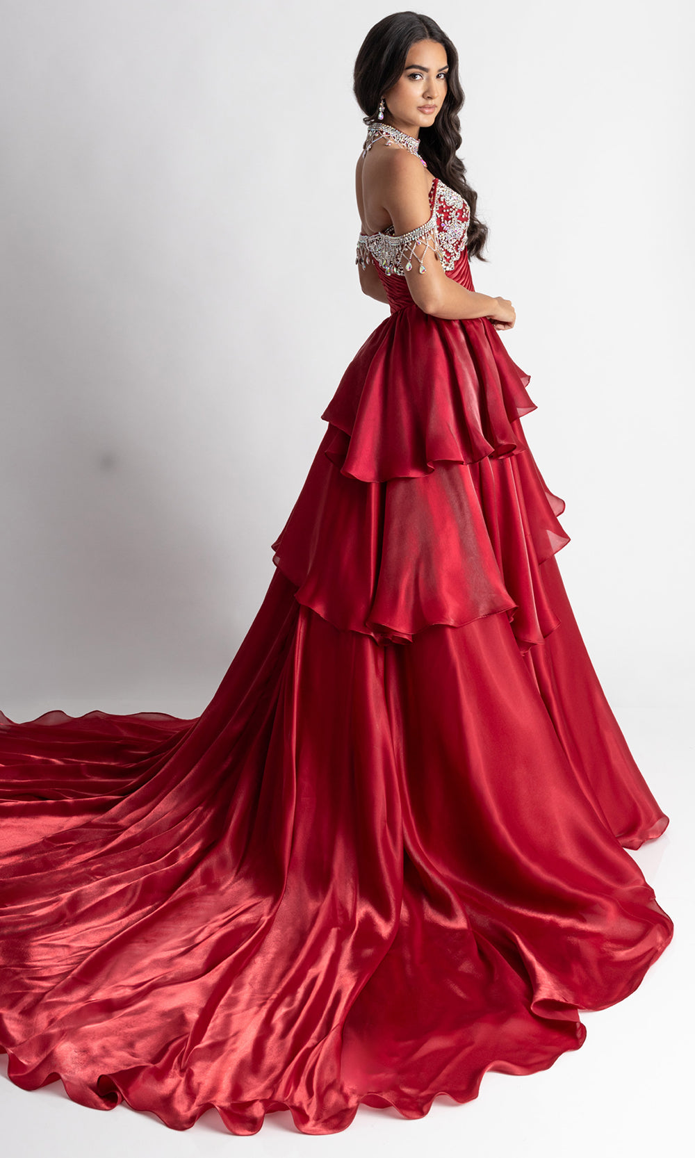 Rachel Allan 50401 - Embellished Bodice Tiered Evening Ballgown Ball Gowns in Red