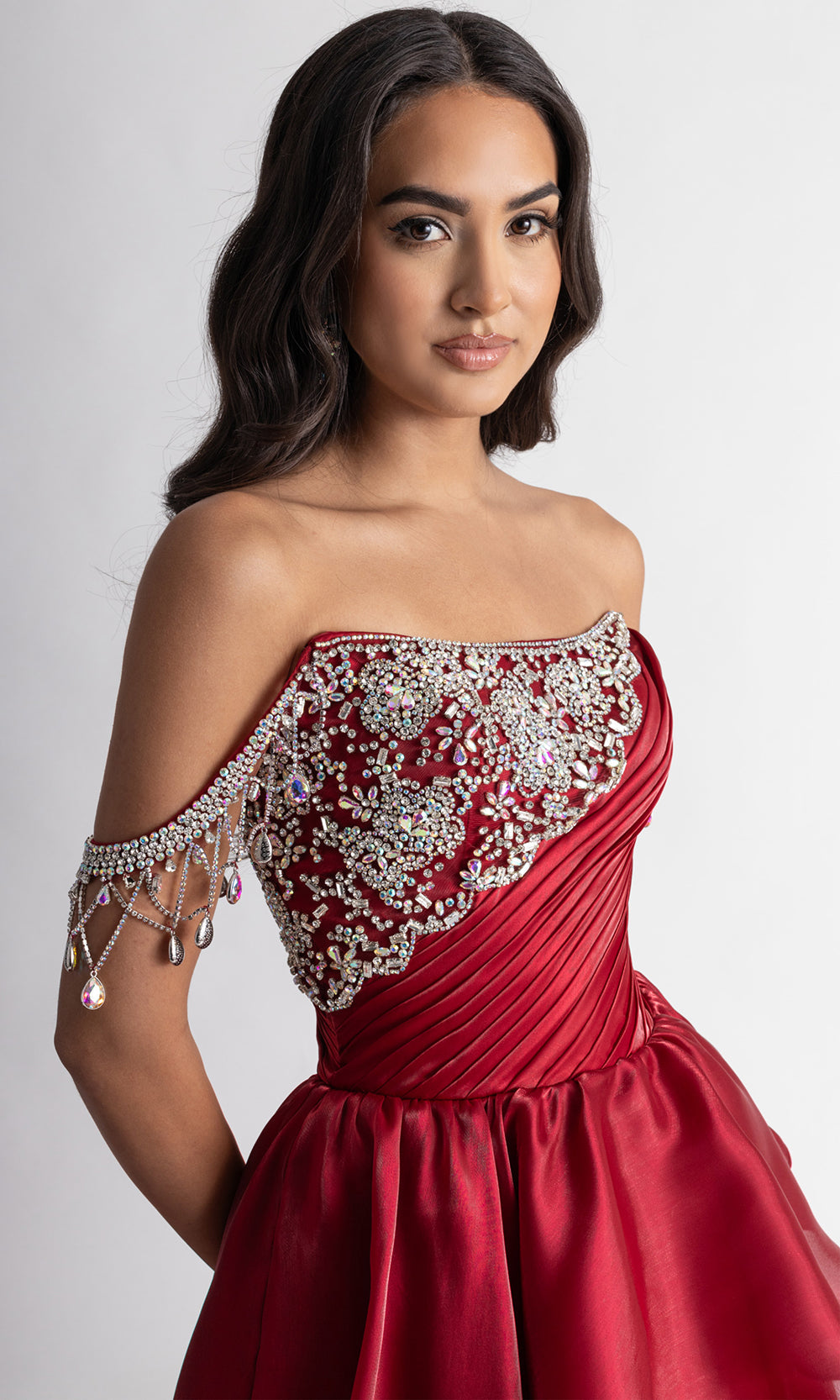 Rachel Allan 50401 - Embellished Bodice Tiered Evening Ballgown Ball Gowns in Red