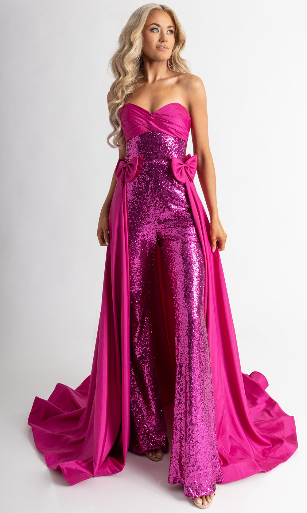 Rachel Allan 50403 - Sweetheart Neck Sparkling Jumpsuit with Bows Formal Pantsuits in Pink