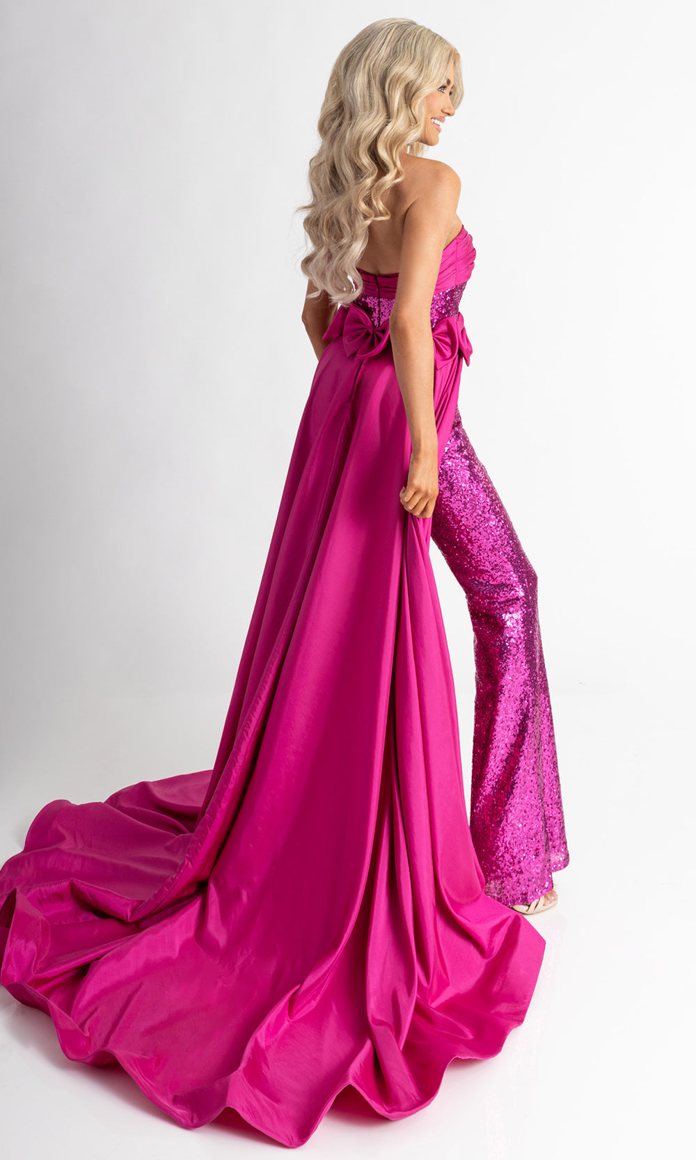 Rachel Allan 50403 - Sweetheart Neck Sparkling Jumpsuit with Bows Formal Pantsuits in Pink
