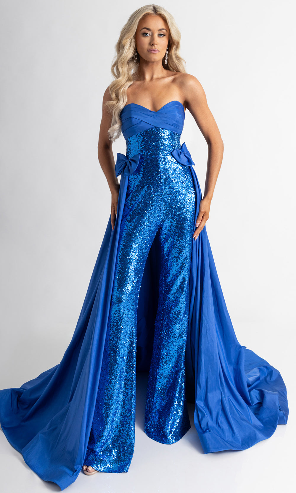 Rachel Allan 50403 - Sweetheart Neck Sparkling Jumpsuit with Bows Formal Pantsuits in Blue