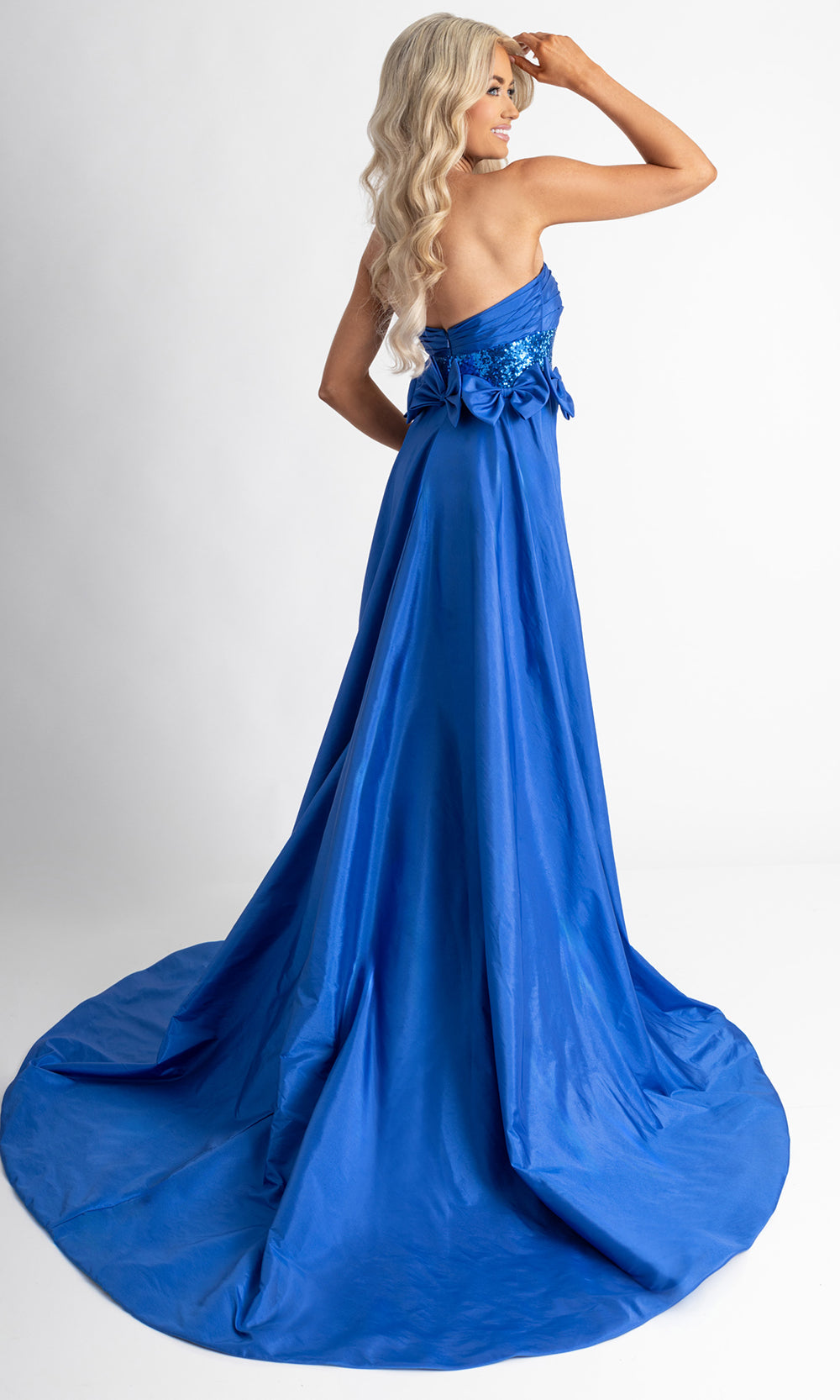 Rachel Allan 50403 - Sweetheart Neck Sparkling Jumpsuit with Bows Formal Pantsuits in Blue