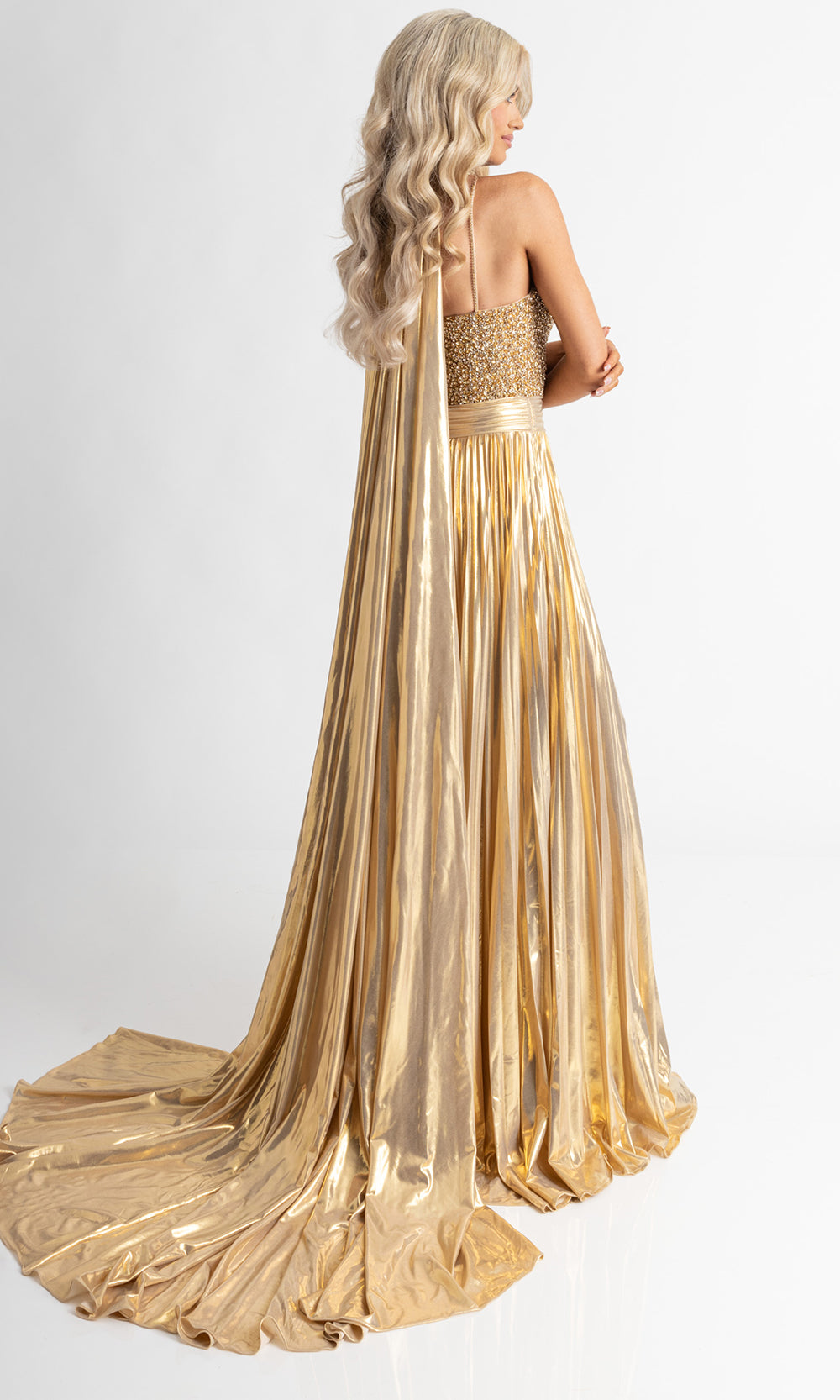 Rachel Allan 50408 - Spaghetti Strap Jumpsuit with Pleated Pants Formal Pantsuits in Gold
