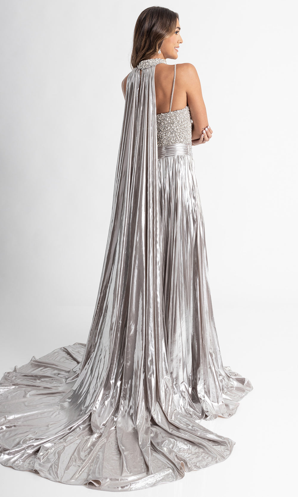 Rachel Allan 50408 - Spaghetti Strap Jumpsuit with Pleated Pants Formal Pantsuits in Silver