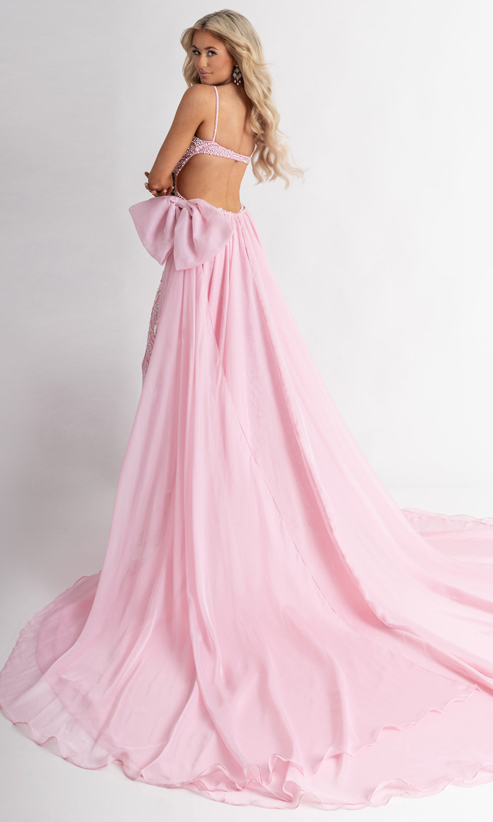 Rachel Allan 50411 - Deep V-Neck Sparkle Jumpsuit with Overskirt Formal Pantsuits in Pink
